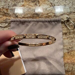 Michael Kors MKJ3267 Astor Gold Tone Crystal Pave Studded Bangle Bracelet